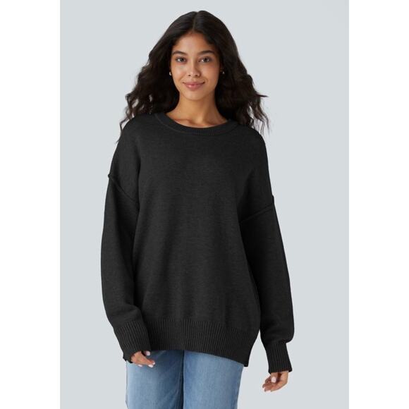 Halara Round Neck Dropped Shoulder Long Sleeve Casual Sweater - Picture 1 of 13